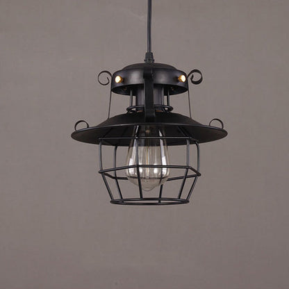 Contemporary Industrial Round Iron Cage Frame 1-Light Pendant Light For Living Room