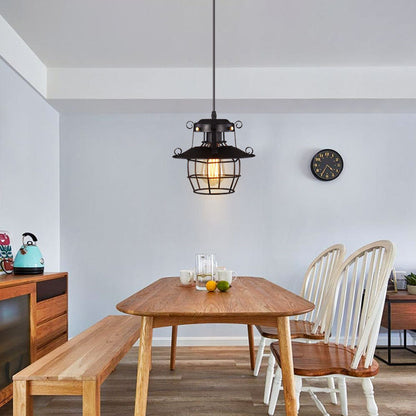 Contemporary Industrial Round Iron Cage Frame 1-Light Pendant Light For Living Room