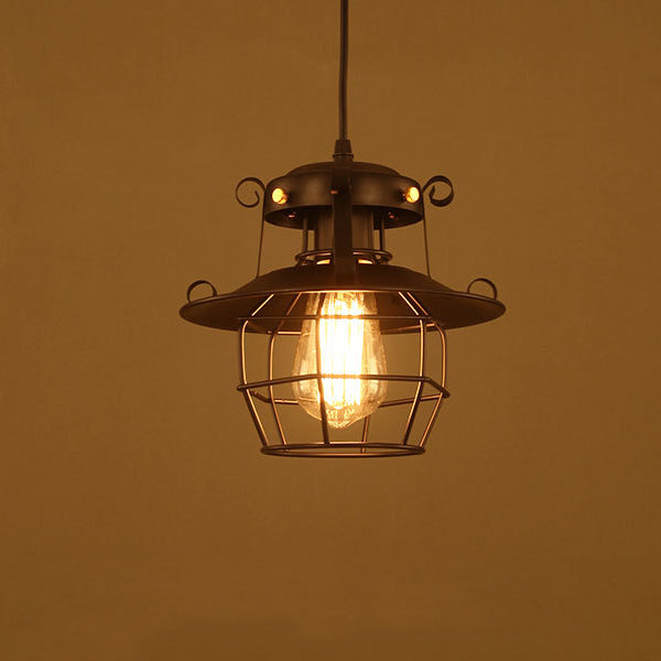 Contemporary Industrial Round Iron Cage Frame 1-Light Pendant Light For Living Room