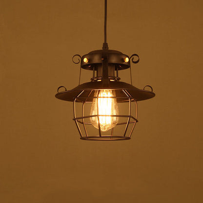 Contemporary Industrial Round Iron Cage Frame 1-Light Pendant Light For Living Room
