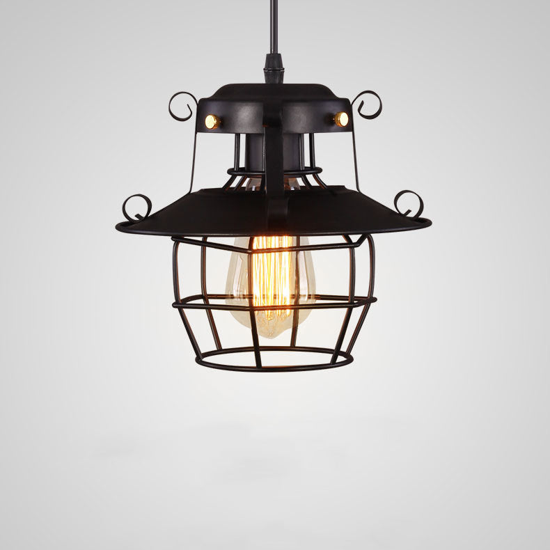 Contemporary Industrial Round Iron Cage Frame 1-Light Pendant Light For Living Room