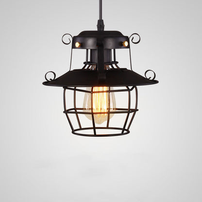 Contemporary Industrial Round Iron Cage Frame 1-Light Pendant Light For Living Room