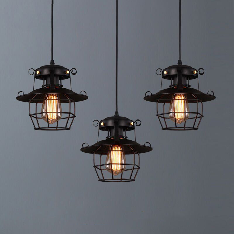 Contemporary Industrial Round Iron Cage Frame 1-Light Pendant Light For Living Room