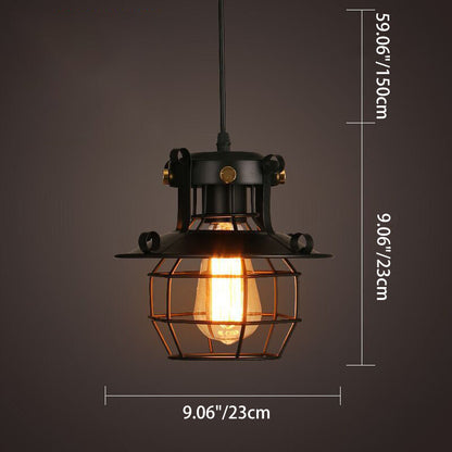 Contemporary Industrial Round Iron Cage Frame 1-Light Pendant Light For Living Room