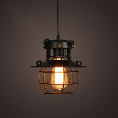 Contemporary Industrial Round Iron Cage Frame 1-Light Pendant Light For Living Room