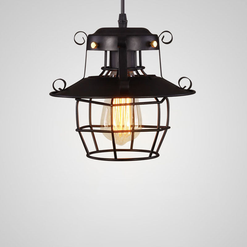 Contemporary Industrial Round Iron Cage Frame 1-Light Pendant Light For Living Room
