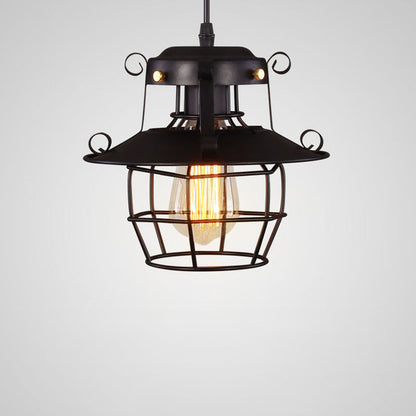 Contemporary Industrial Round Iron Cage Frame 1-Light Pendant Light For Living Room