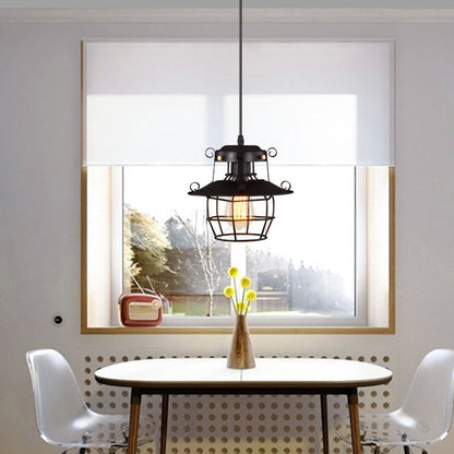 Contemporary Industrial Round Iron Cage Frame 1-Light Pendant Light For Living Room