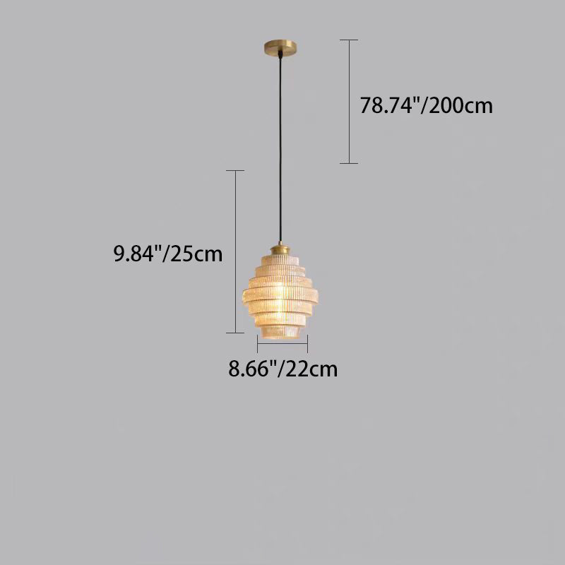 Contemporary Nordic Round Striped Glass 1-Light Pendant Light For Living Room