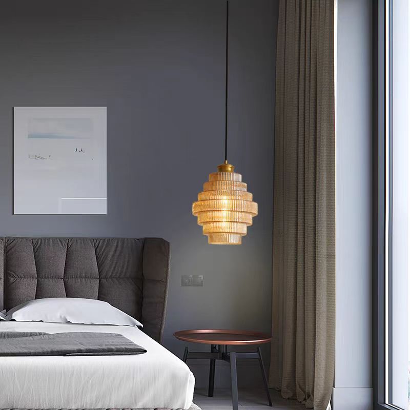 Contemporary Nordic Round Striped Glass 1-Light Pendant Light For Living Room