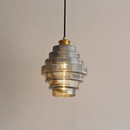 Contemporary Nordic Round Striped Glass 1-Light Pendant Light For Living Room