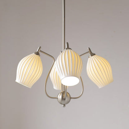 Traditional French Hardware Curved Rod Striped Ceramic Shade 4/6/8 Light Chandelier For Living Room