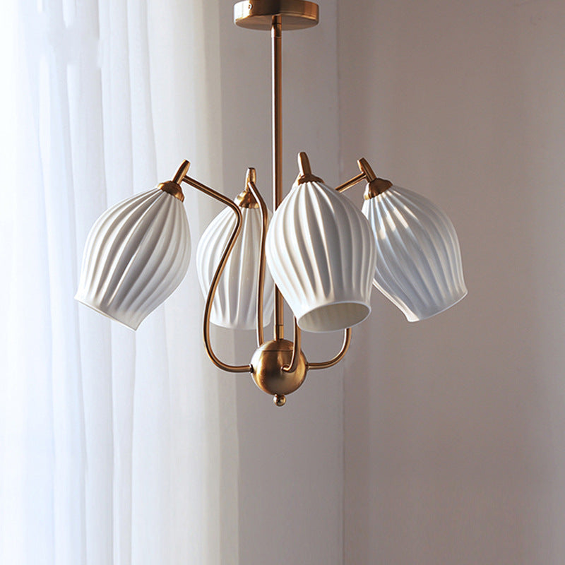 Traditional French Hardware Curved Rod Striped Ceramic Shade 4/6/8 Light Chandelier For Living Room