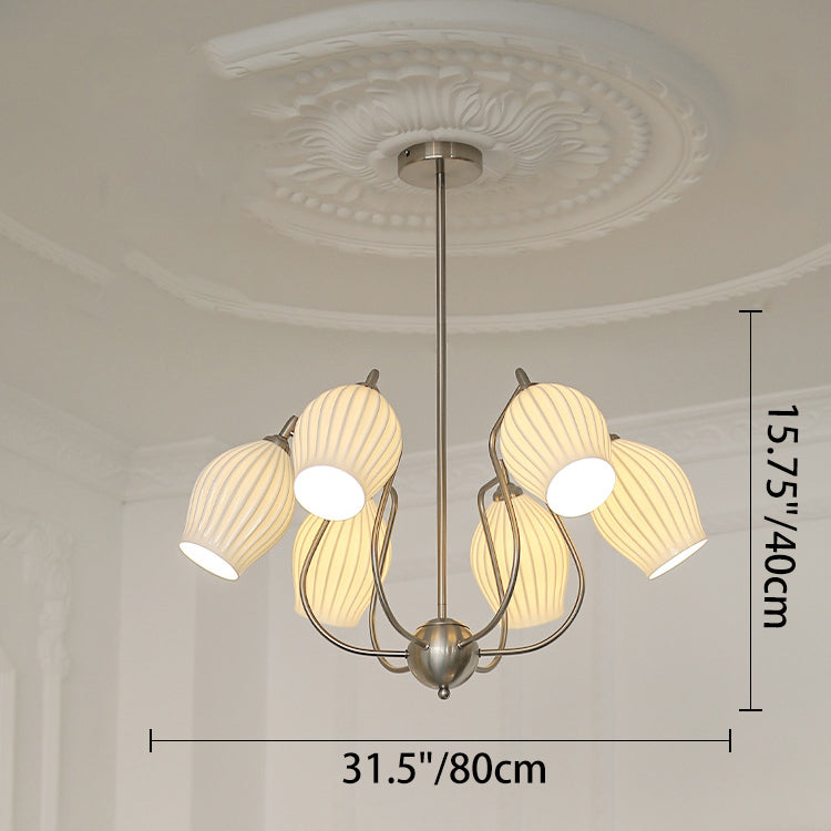 Traditional French Hardware Curved Rod Striped Ceramic Shade 4/6/8 Light Chandelier For Living Room
