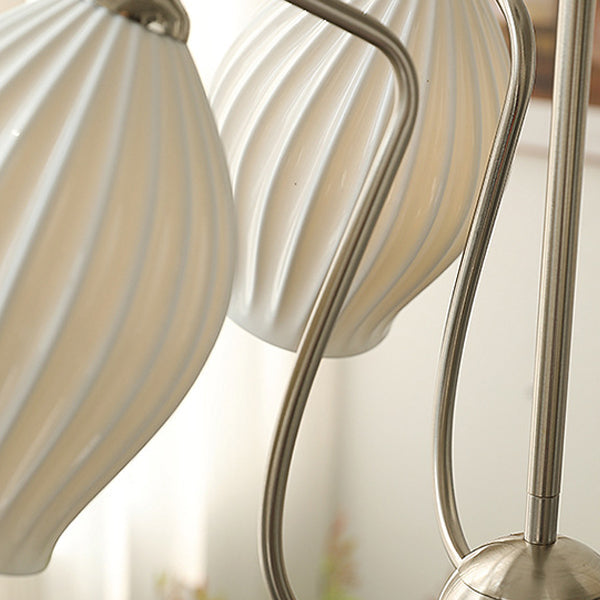 Traditional French Hardware Curved Rod Striped Ceramic Shade 4/6/8 Light Chandelier For Living Room
