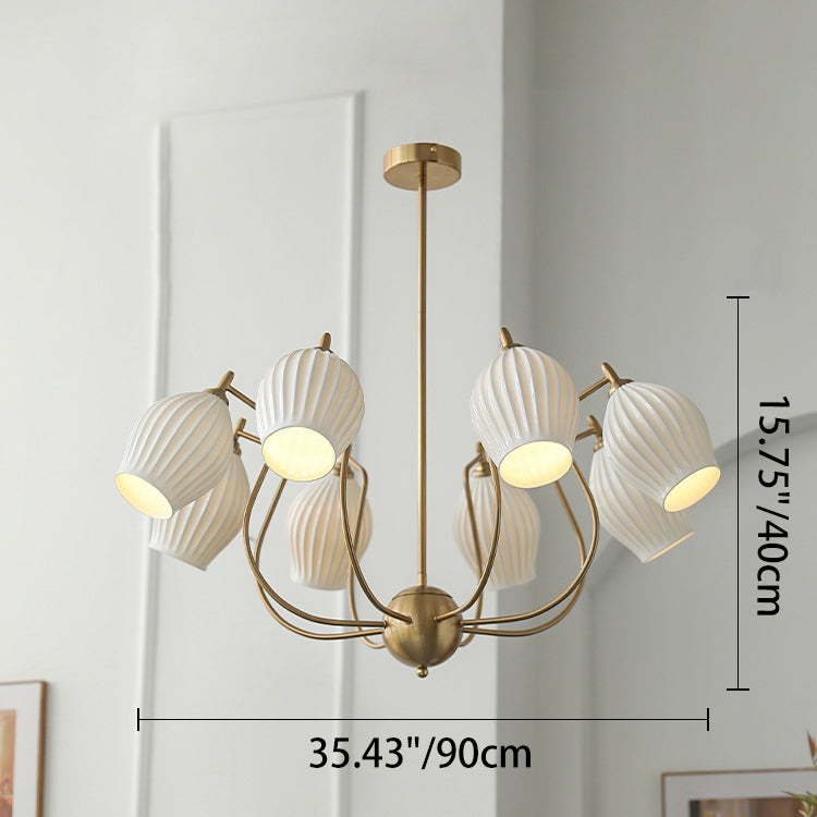 Traditional French Hardware Curved Rod Striped Ceramic Shade 4/6/8 Light Chandelier For Living Room