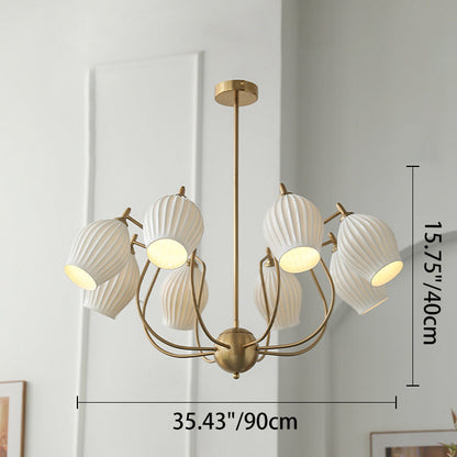 Traditional French Hardware Curved Rod Striped Ceramic Shade 4/6/8 Light Chandelier For Living Room