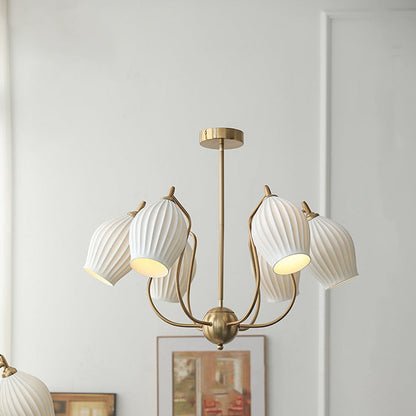 Traditional French Hardware Curved Rod Striped Ceramic Shade 4/6/8 Light Chandelier For Living Room