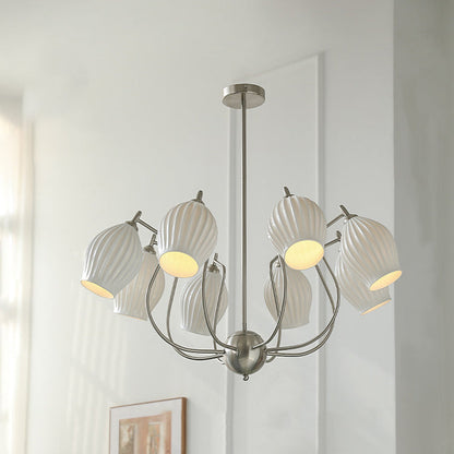 Traditional French Hardware Curved Rod Striped Ceramic Shade 4/6/8 Light Chandelier For Living Room