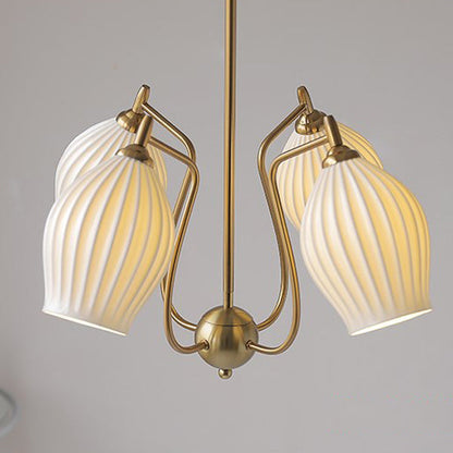 Traditional French Hardware Curved Rod Striped Ceramic Shade 4/6/8 Light Chandelier For Living Room