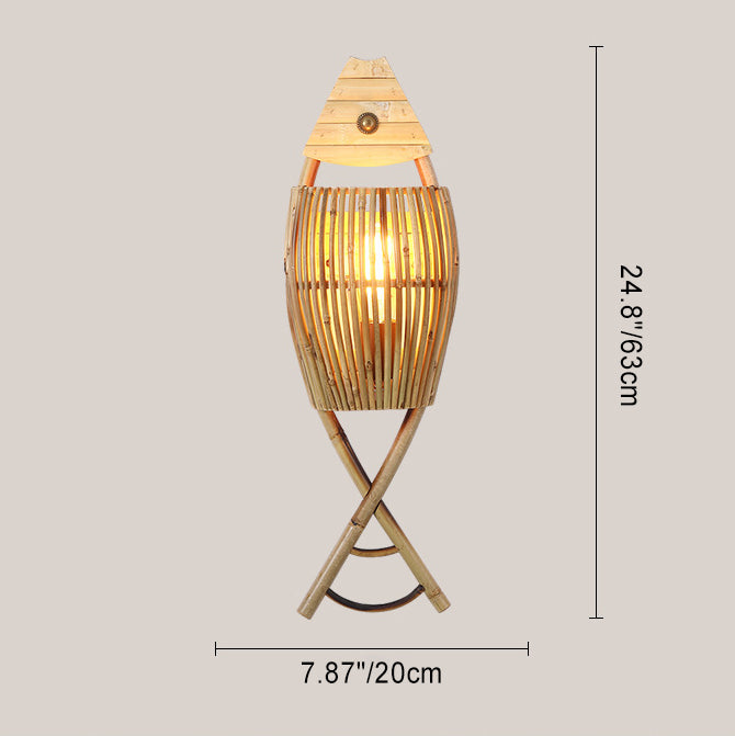 Traditional Chinese Fish Shape Solid Wood Bamboo 1-Light Wall Sconce Lamp For Living Room