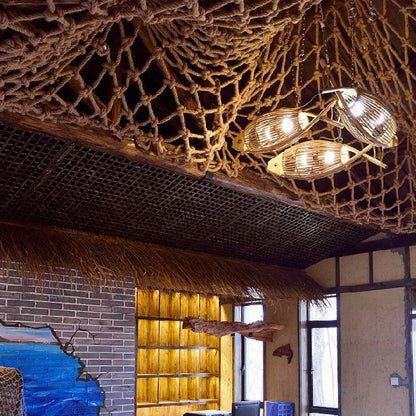 Traditional Chinese Fish Shape Solid Wood Bamboo 1-Light Island Light Chandelier For Dining Room