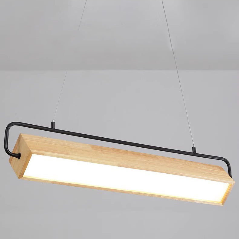 Modern Minimalist Rectangular Wood Acrylic Shade LED Island Light Chandelier For Dining Room