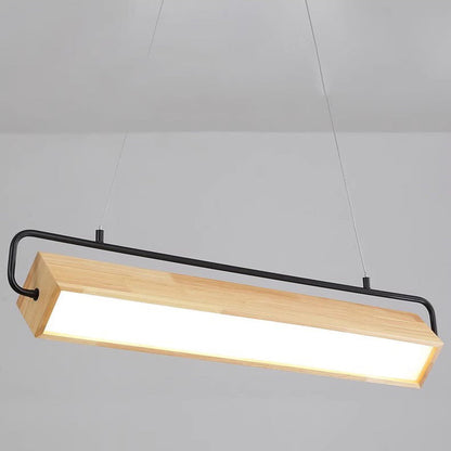 Modern Minimalist Rectangular Wood Acrylic Shade LED Island Light Chandelier For Dining Room