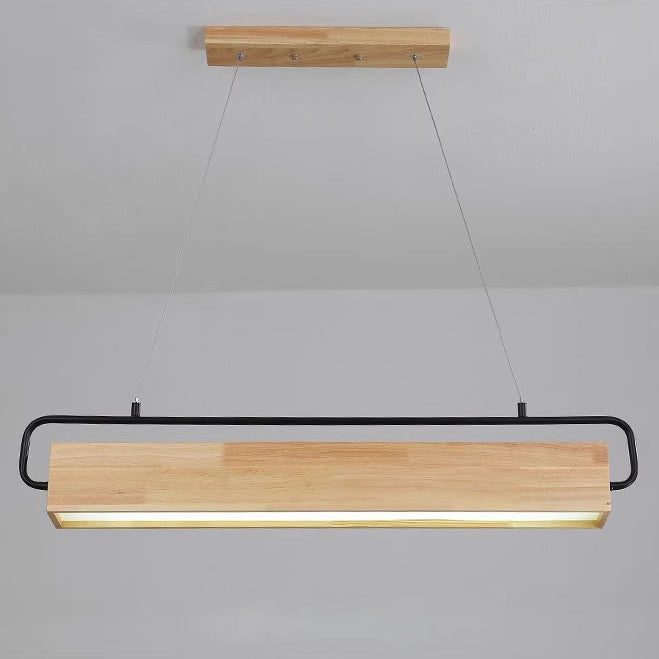 Modern Minimalist Rectangular Wood Acrylic Shade LED Island Light Chandelier For Dining Room