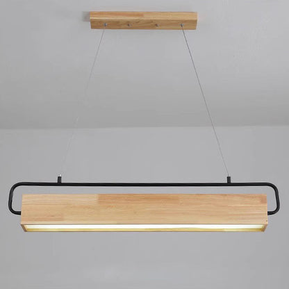 Modern Minimalist Rectangular Wood Acrylic Shade LED Island Light Chandelier For Dining Room