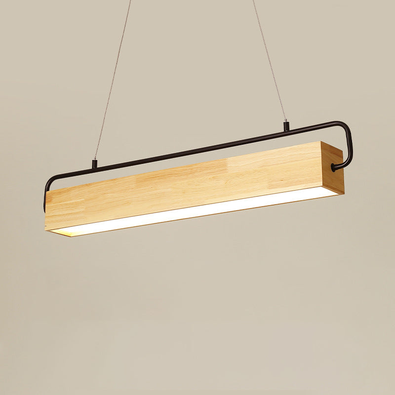 Modern Minimalist Rectangular Wood Acrylic Shade LED Island Light Chandelier For Dining Room