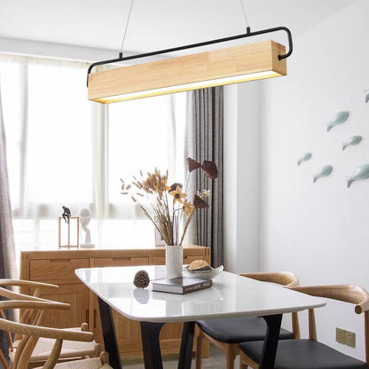 Modern Minimalist Rectangular Wood Acrylic Shade LED Island Light Chandelier For Dining Room
