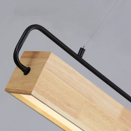 Modern Minimalist Rectangular Wood Acrylic Shade LED Island Light Chandelier For Dining Room