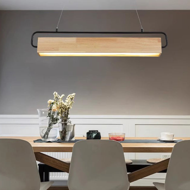 Modern Minimalist Rectangular Wood Acrylic Shade LED Island Light Chandelier For Dining Room