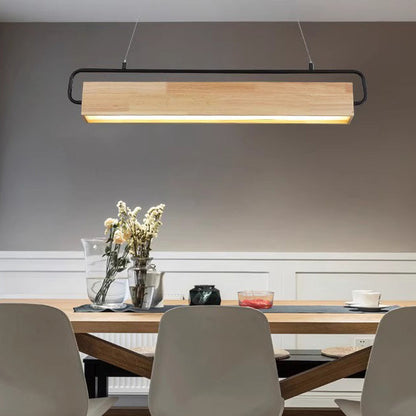 Modern Minimalist Rectangular Wood Acrylic Shade LED Island Light Chandelier For Dining Room