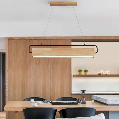 Modern Minimalist Rectangular Wood Acrylic Shade LED Island Light Chandelier For Dining Room