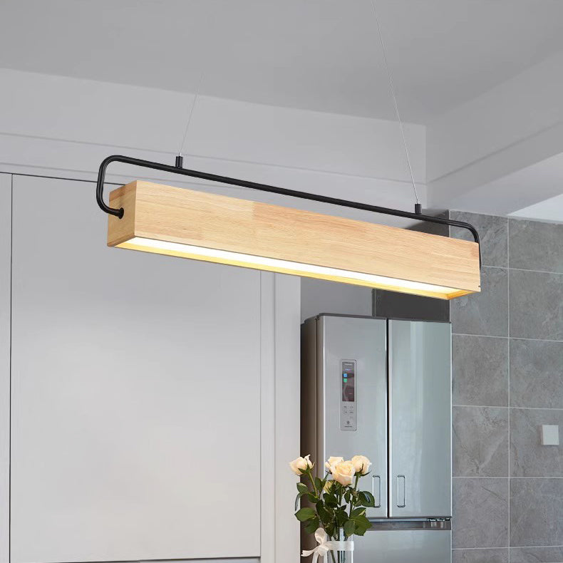 Modern Minimalist Rectangular Wood Acrylic Shade LED Island Light Chandelier For Dining Room