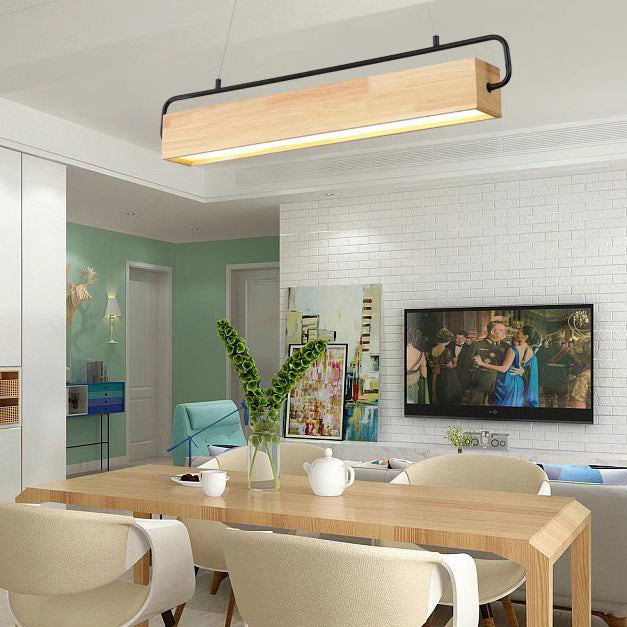 Modern Minimalist Rectangular Wood Acrylic Shade LED Island Light Chandelier For Dining Room