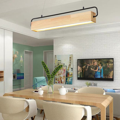 Modern Minimalist Rectangular Wood Acrylic Shade LED Island Light Chandelier For Dining Room