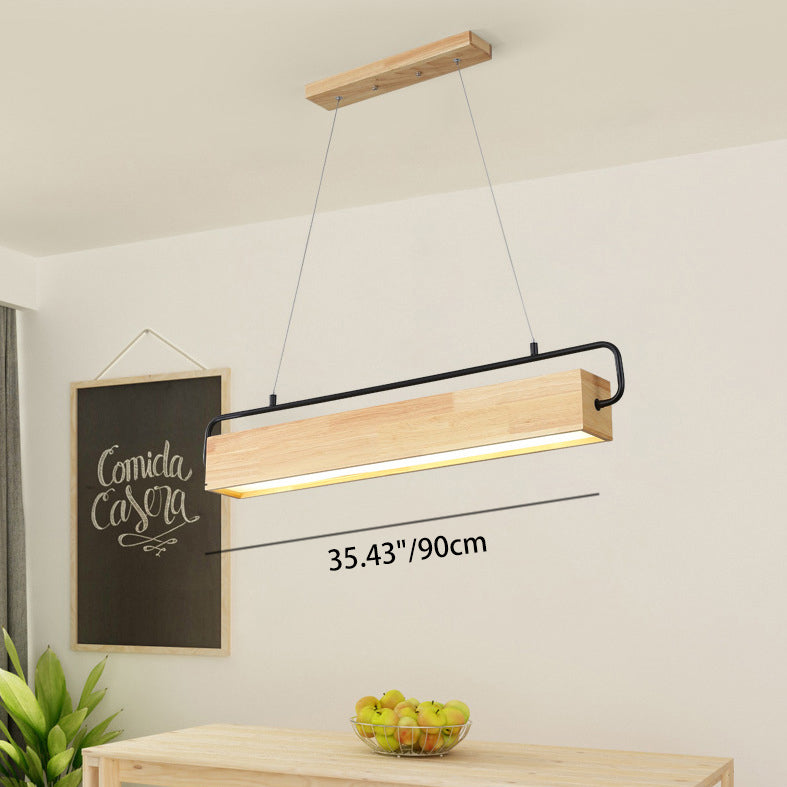 Modern Minimalist Rectangular Wood Acrylic Shade LED Island Light Chandelier For Dining Room