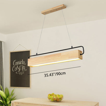 Modern Minimalist Rectangular Wood Acrylic Shade LED Island Light Chandelier For Dining Room