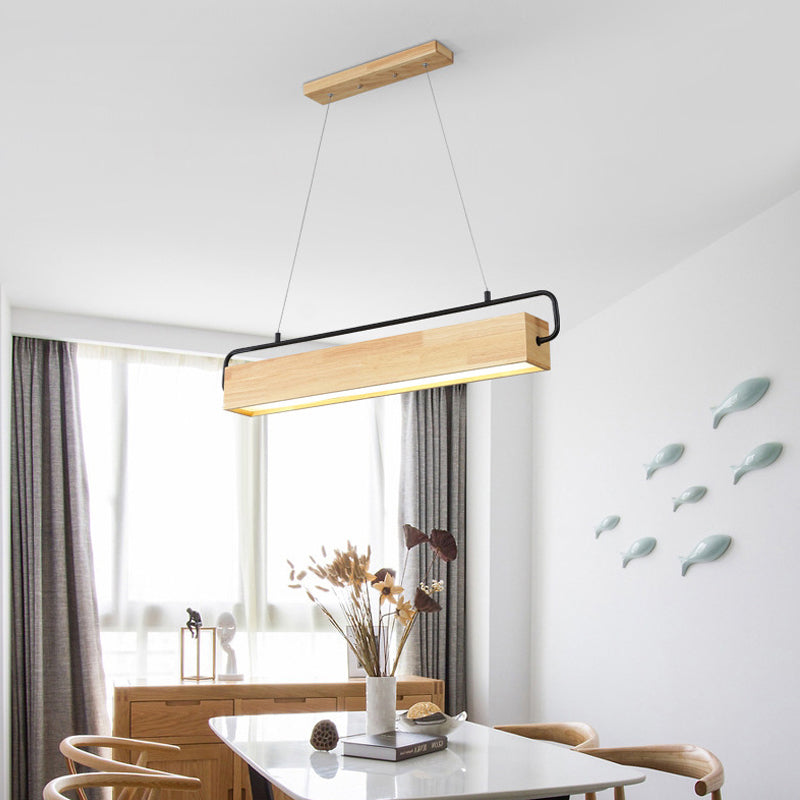 Modern Minimalist Rectangular Wood Acrylic Shade LED Island Light Chandelier For Dining Room
