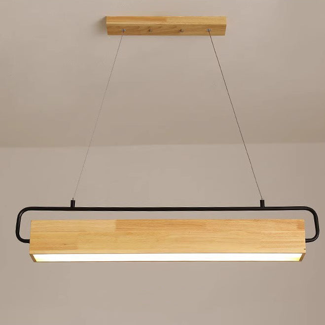 Modern Minimalist Rectangular Wood Acrylic Shade LED Island Light Chandelier For Dining Room