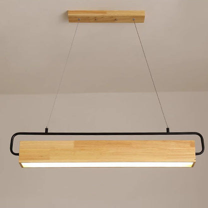 Modern Minimalist Rectangular Wood Acrylic Shade LED Island Light Chandelier For Dining Room