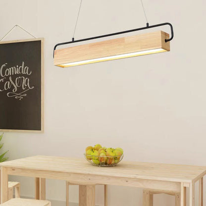 Modern Minimalist Rectangular Wood Acrylic Shade LED Island Light Chandelier For Dining Room