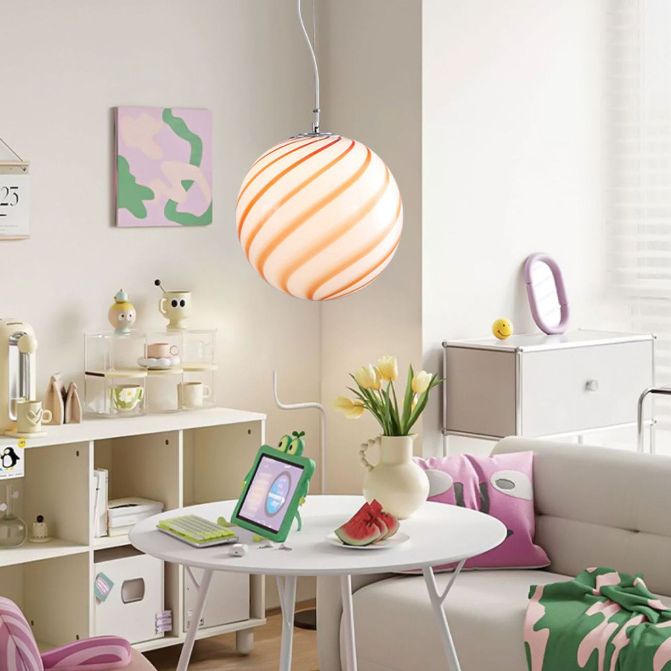 Contemporary Nordic Globe Lollipop Shape Iron Glass 1-Light Pendant Light For Living Room