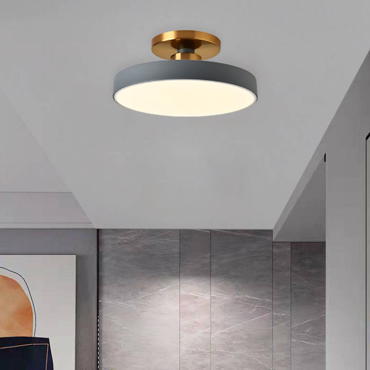 Modern Minimalist Round Iron Frame Acrylic Shade LED Semi-Flush Mount Ceiling Light For Bedroom
