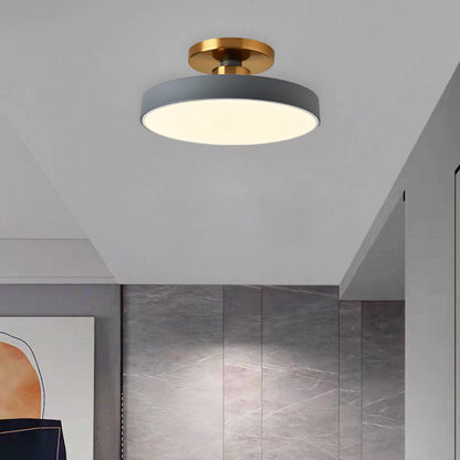 Modern Minimalist Round Iron Frame Acrylic Shade LED Semi-Flush Mount Ceiling Light For Bedroom