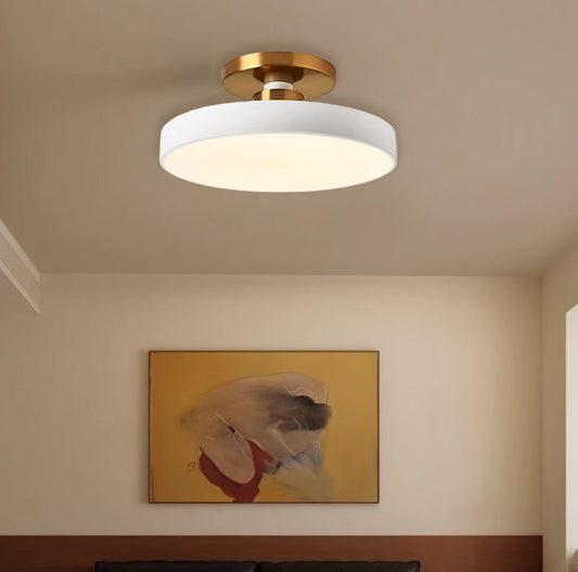 Modern Minimalist Round Iron Frame Acrylic Shade LED Semi-Flush Mount Ceiling Light For Bedroom