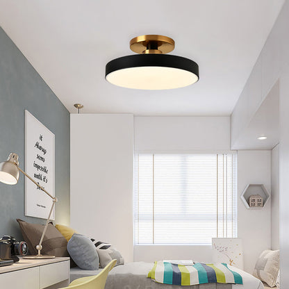 Modern Minimalist Round Iron Frame Acrylic Shade LED Semi-Flush Mount Ceiling Light For Bedroom